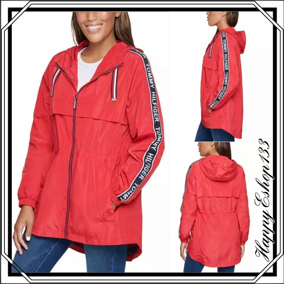 Tommy Hilfiger Long Windbreaker Hooded Rain Jacket - Picture 13 of 14